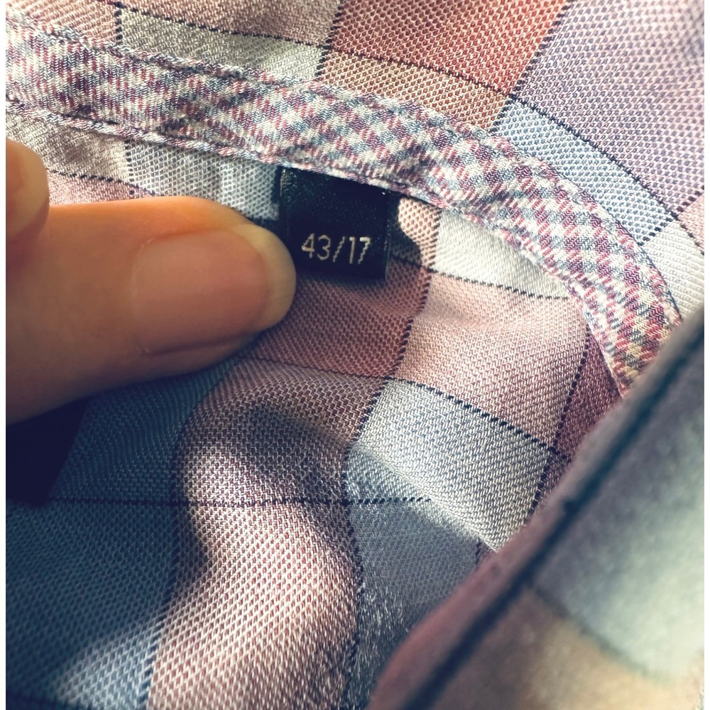 Hammer Made Button Down Shirt 43/17 Large Blue Purple Plaid Long Sleeve Cotton - Picture 8 of 8